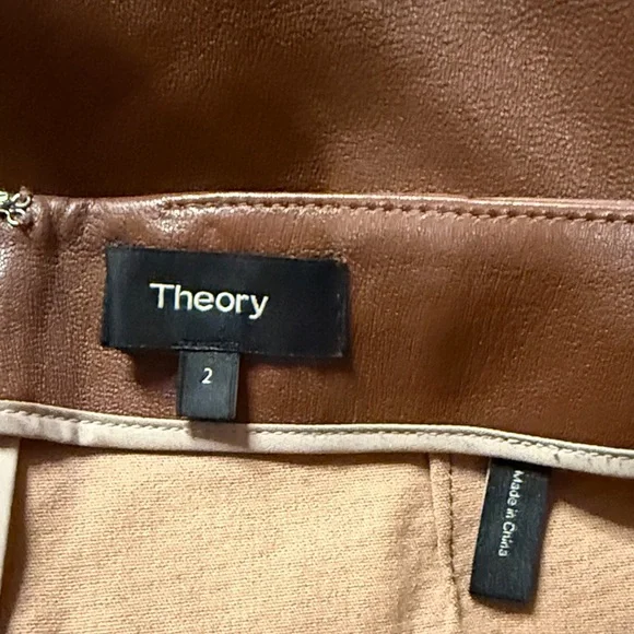 Theory Brown Leather Pencil Skirt - Picture 4 of 5